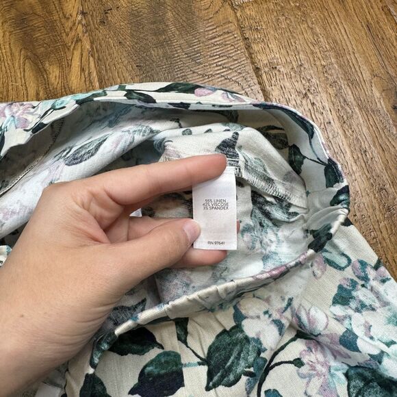 J Jill Linen Stretch High Rise Tapered Straight Floral Pants Womens Medium - Picture 8 of 8